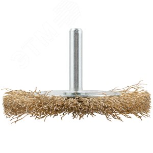 Кордщетка-колесо, со штифтом, стальная латунированная волнистая проволока 60 мм - фото 3