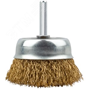 Кордщетка-чашка, со штифтом, стальная латунированная волнистая проволока 60 мм - фото 2