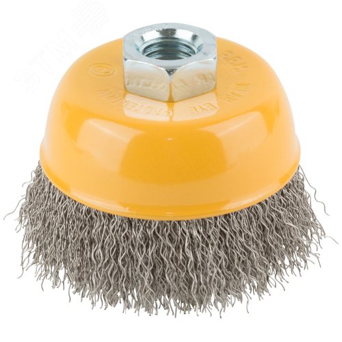 Кордщетка-чашка, гайка М14, волнистая проволока, нержавеющая сталь 75 мм - фото 1