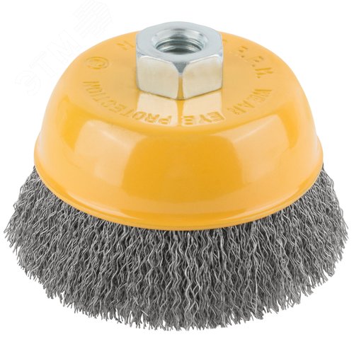 Кордщетка-чашка, гайка М14, волнистая проволока, нержавеющая сталь 100 мм - фото 1