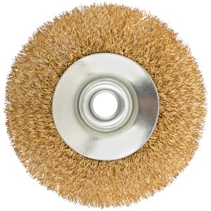 Кордщетка-колесо с наклоном, гайка М14, стальная волнистая латунированная проволока 100 мм - фото 2