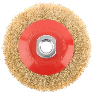 Кордщетка-колесо с наклоном, гайка М14, стальная волнистая латунированная проволока 100 мм - фото 4