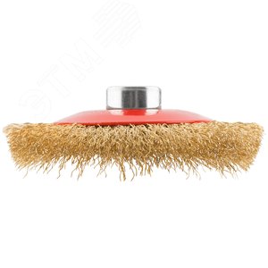 Кордщетка-колесо с наклоном, гайка М14, стальная волнистая латунированная проволока 100 мм - фото 5