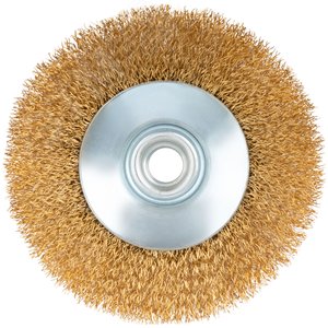 Кордщетка-колесо с наклоном, гайка М14, стальная волнистая латунированная проволока 115 мм - фото 2