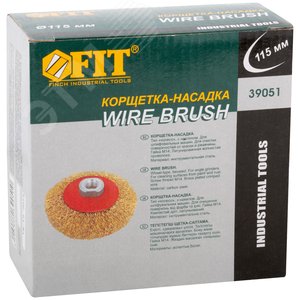 Кордщетка-колесо с наклоном, гайка М14, стальная волнистая латунированная проволока 115 мм - фото 3