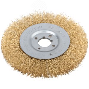 Изображение товара Кордщетка-колесо, посадочный диаметр 22.2 мм, стальная латунированная волнистая проволока 150 мм (шт)