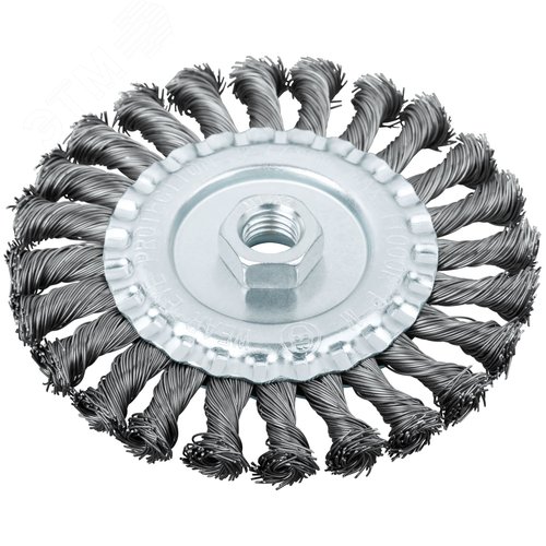 Кордщетка-колесо, гайка М14стальная,  витая проволока 125 мм - фото 1