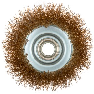 Кордщетка-чашка, гайка М14, стальная латунированная волнистая проволока 75 мм - фото 2