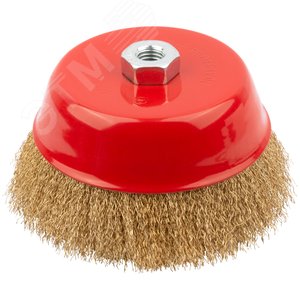 Кордщетка-чашка, гайка М14, стальная латунированная волнистая проволока 150 мм - фото 1