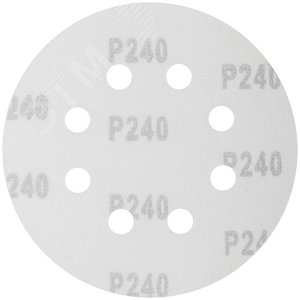 Круги шлифовальные с отверстиями (липучка), алюминий-оксидные, 125 мм, 5 шт Р 240 гибкая -14А - фото 2