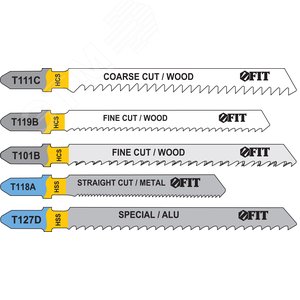 Изображение товара Набор полотен для электролобзика 5 шт (T111C, T119B, T101B, T118A, T127D) (шт)