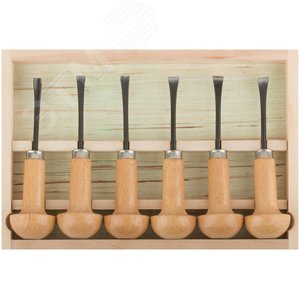Изображение товара Стамески-резцы CrV по дереву, деревянные ручки, Профи, 6 шт, деревянный кейс (шт)