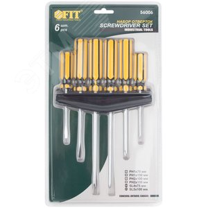 Отвертки CrV сталь, магнитный наконечник, желтые пластиковые ручки, на держателе, набор 6 шт 56006 FIT - 2