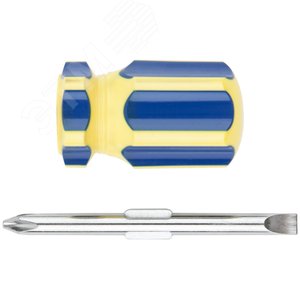 Отвертка с переставным жалом ''коротыш'', CrV сталь, сине-желтая пластиковая ручка 6х32 мм PH2/SL6