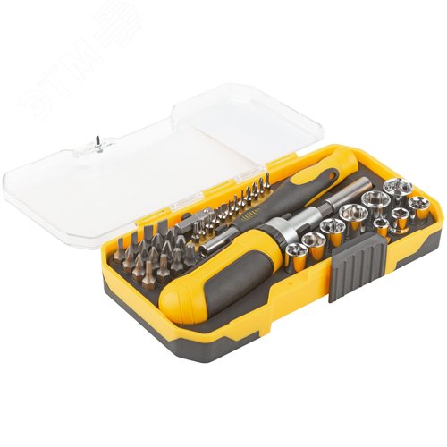 Отвертки реверсивная и для точных работ, набор 41 шт., пластиковый прорезиненный кейс - фото 2