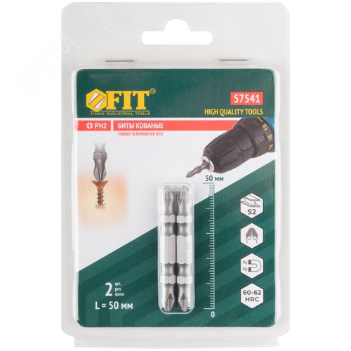 Биты кованые, сталь S2, двусторонние  50 мм PH2/РН2, Профи  2 шт., блистер - фото 3