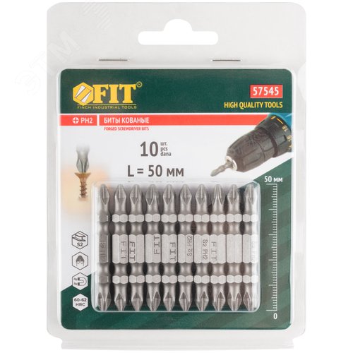 Биты кованые, сталь S2, двусторонние  50 мм PH2/РН2, Профи 10 шт., блистер - фото 3