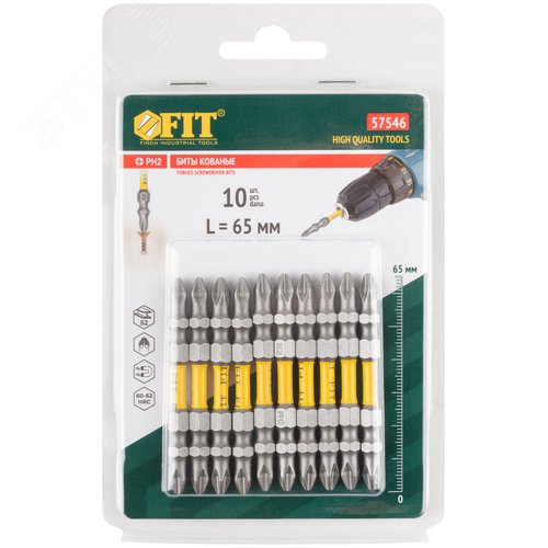 Биты кованые, сталь S2, двусторонние  65 мм PH2/РН2, Профи 10 шт., блистер - фото 3