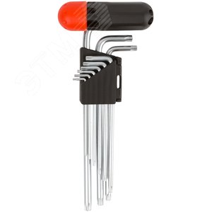 Ключи ''звездочки'' 9 шт CrV Т10-Т50, с отверстием, длинные, с пластиковой Т-образной ручкой, Профи 64027 FIT - 2