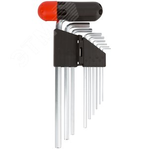 Ключи шестигранные длинные (1.5-10 мм) CrV, 9 шт с пластик.Т-обр.ручкой 64197 FIT