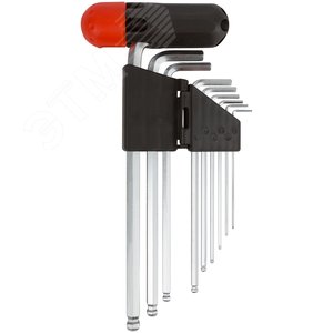Ключи шестигранные длинные c шаром (1.5-10 мм) CrV, 9 шт с пластиковой Т-образной ручкой