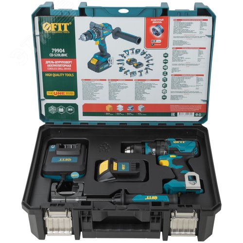 Дрель Шуруповерт Акк. Бесщеточная, 20,0 В, 0-500/2000 об/мин, 100 Нм, Li-Ion 4,0 Ач, 2 ч. рез. накл. кейс - фото 4