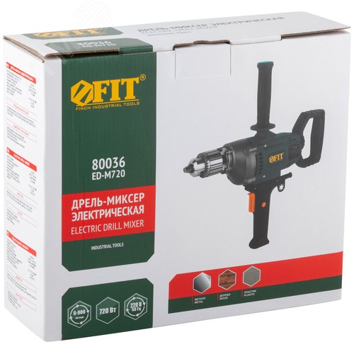 Дрель-миксер 720 Вт, 0-900 об/мин, ключевой патрон 3-16 мм, металл.корпус, рез.накл., коробка - фото 3