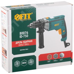 Дрель ударная 750 Вт, 0-3000 об/мин, ключевой патрон 13мм, мет. корп., рез. накл., коробка - фото 3
