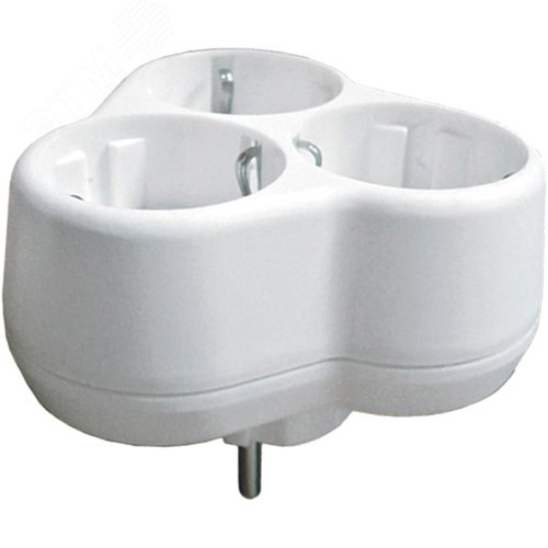 Изображение товара Разветвитель электрический, 3 гнезда, с заземлением 16А 250 В, круглый, белый (шт)