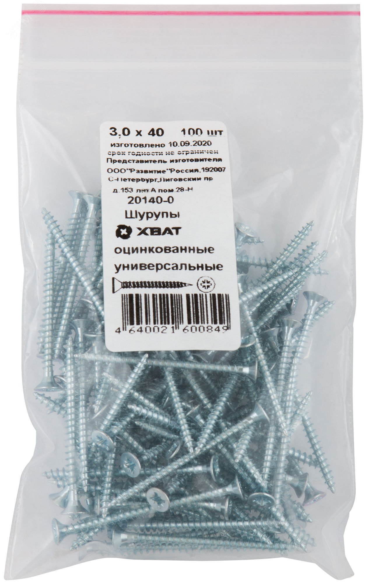 Изображение товара Шуруп универсальный 3х40 с потайной головкой цинкованный 100 шт