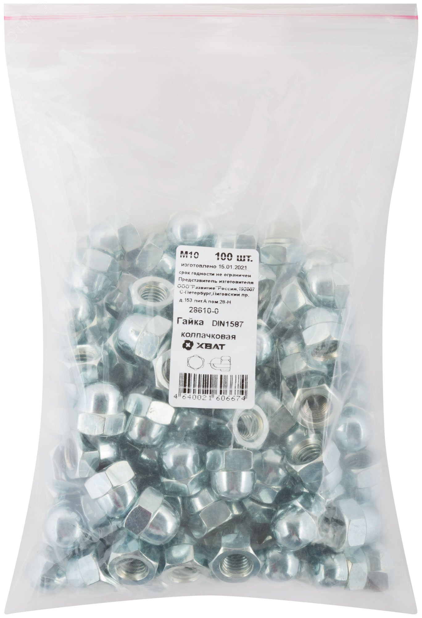 Изображение товара Гайка DIN1587 М10 колпачковая оцинкованная (100 шт) в упаковке