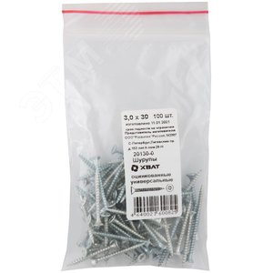Шуруп универсальный 3х30 потайная головка, остроконечный, оцинкованный (100шт) - фото 3