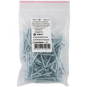 Изображение товара Шуруп универсальный 3х40 потайная головка, остроконечный, оцинкованный (100шт) (упак)