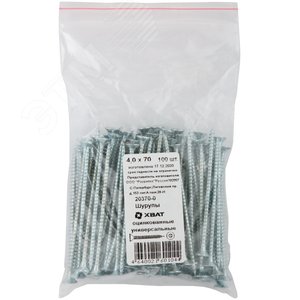 Изображение товара Шуруп универсальный 4х70 потайная головка, остроконечный, оцинкованный (100шт) (упак)