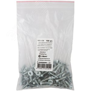 Изображение товара Шуруп универсальный 4,5х20 потайная головка, остроконечный, оцинкованный (100шт) (упак)