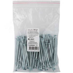 Изображение товара Шуруп универсальный 4,5х70 потайная головка, остроконечный, оцинкованный (100шт) (упак)