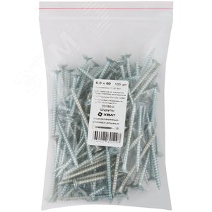 Изображение товара Шуруп универсальный 6х60 потайная головка, остроконечный, оцинкованный (100шт) (упак)