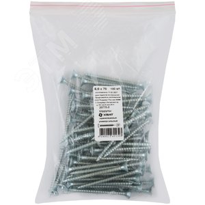 Изображение товара Шуруп универсальный 6х70 потайная головка, остроконечный, оцинкованный (100шт) (упак)