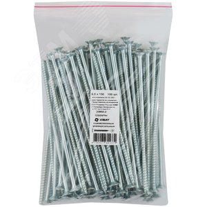 Изображение товара Шуруп универсальный 6х150 потайная головка, остроконечный, оцинкованный (100шт) (упак)