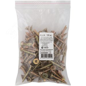 Изображение товара Шуруп универсальный 6х40 потайная головка, остроконечный, желтопассивированный (100шт) (упак)