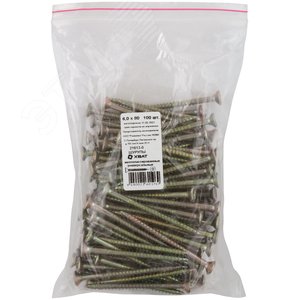 Изображение товара Шуруп универсальный 6х80 потайная головка, остроконечный, желтопассивированный (100шт) (упак)