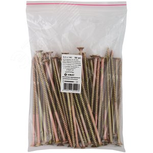 Изображение товара Шуруп универсальный 6х140 потайная головка, остроконечный, желтопассивированный (50шт) (упак)