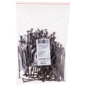 Саморез гипсокартон/дерево 4,2х75 черный (100шт) - фото 1