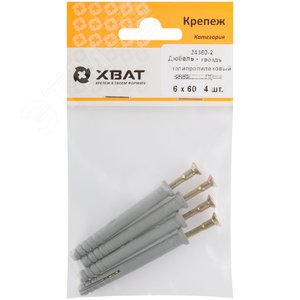 Дюбель-гвоздь 6х60 потайной бортик, нейлон (4шт) - фото 2