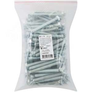 Изображение товара Болт DIN933 М8х70 шестигранная голова полная резьба оцинкованный (100 шт) (упак)