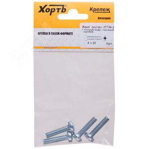 Винт DIN7985 М6х25 полукруглая головка оцинкованный (4 шт) - фото 1