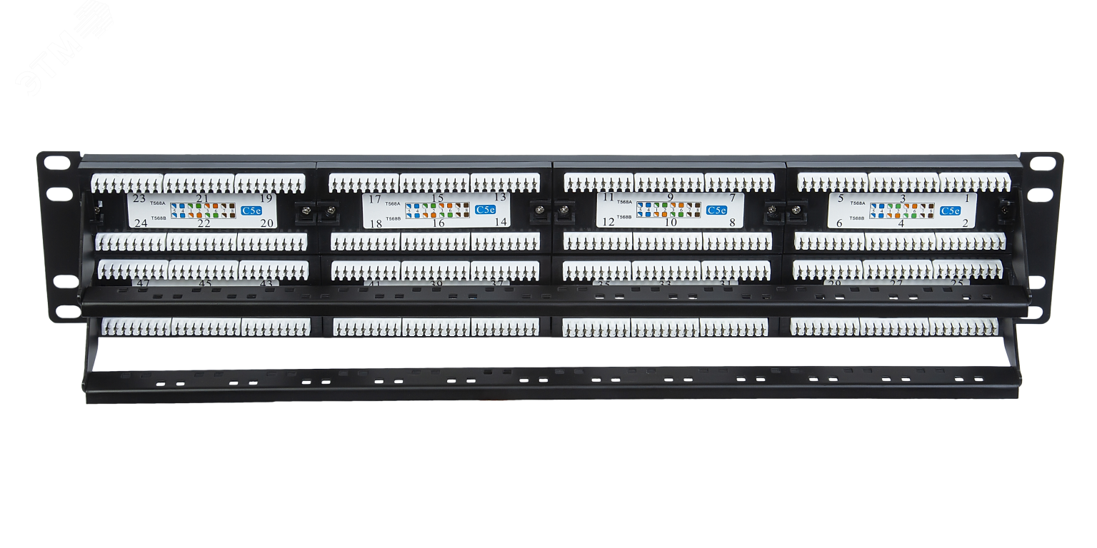 Панель коммутационнная СегментЛАН Cat5e 2U, 48 портов, UTP, RJ45, черная 12516-11115 СегментЭнерго - превью 2