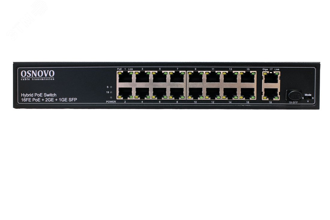Изображение товара Коммутатор неуправляемый 16 портов RJ45/SFP PoE 292Вт для сети