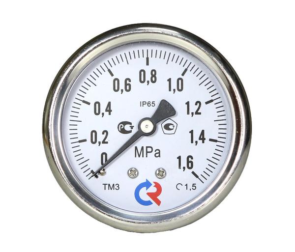 Манометр коррозионностойкий виброустойчивый эксцентрический  Тип - ТМ-521ТЭ 0...0,6 MPa G1/2' кл.т  1.0 готовый к гидрозаполнению