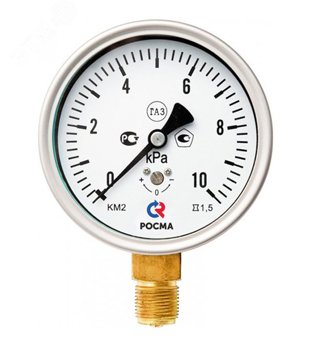 Изображение товара Манометр для измерения давления газов 0-10кПа КМ-12Р M12x1.5 63мм